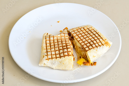 Turkish karisik atom tost ( kasarli bazlama tost) . Sucuklu, Kasarli, kavurmali karisik tost. Flat baked bread toasted