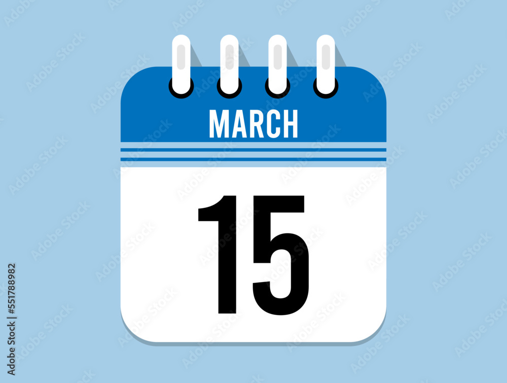 15 day March calendar icon. Banner for appointments, special dates and