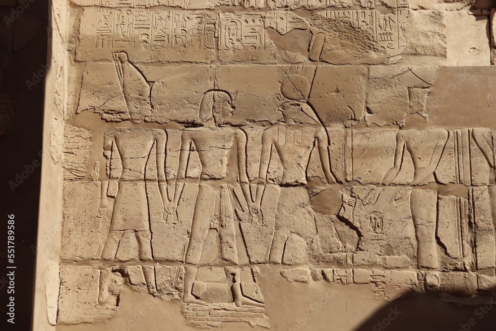 wall carvings at Karnak temple in Luxor, Egypt