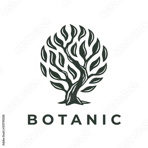 Tree of life logo mark design. Garden plant icon. Bush symbol. Vector illustration.