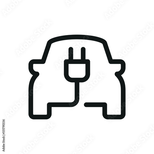 Parking area for electric car charging isolated icon, electric vehicle with plug vector icon with editable stroke