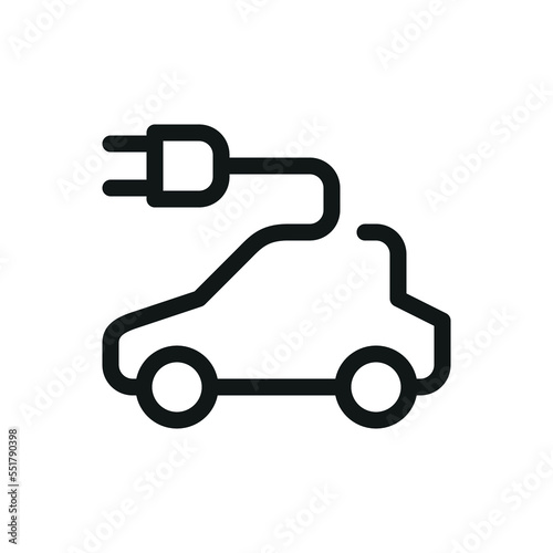 E car isolated icon, electric car silhouette with plug vector icon with editable stroke