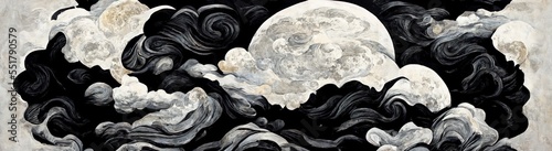 black and white Moon and cloud Pattern. Generative AI