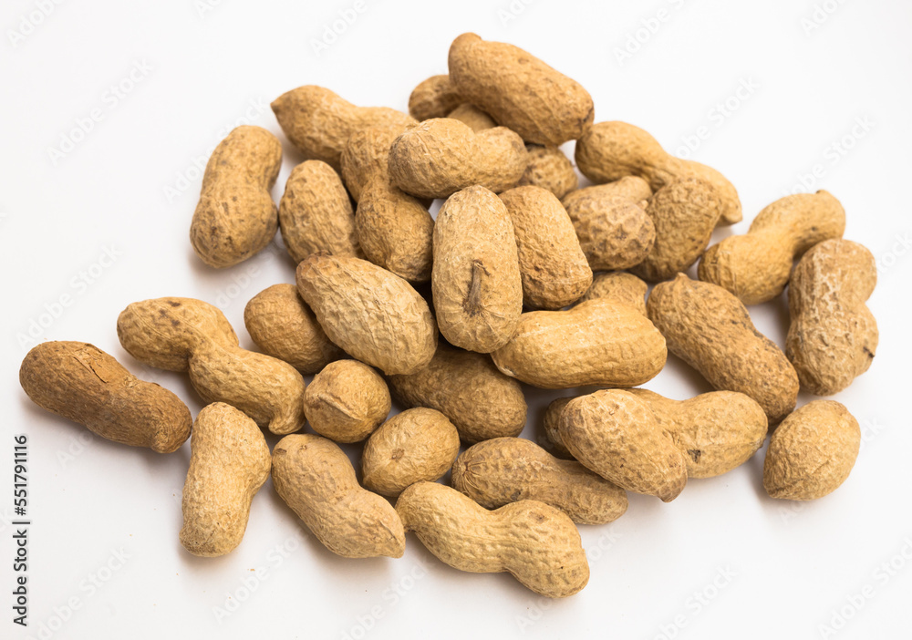 bunch of ecological peanuts on a white background bunch of ecological peanuts on a white background