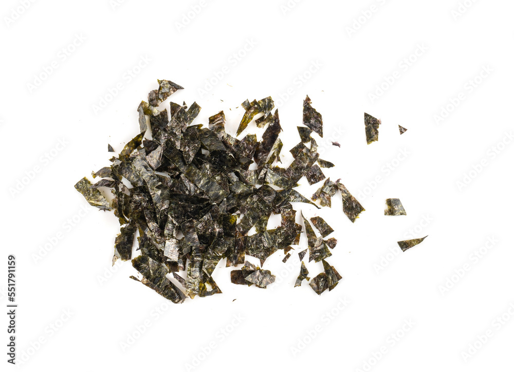 Nori Flakes Isolated, Dried Aonori Seaweed Flakes, Dry Sea Weed