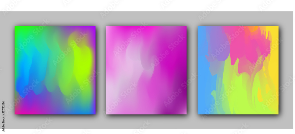 Rainbow Gradient Set. Color Background. Pink, Green, Red, Blue, Violet, Yellow Blurred Mesh. Vector Modern Banners. AbstractBright Wallpaper. Technology Cover And Template Design.