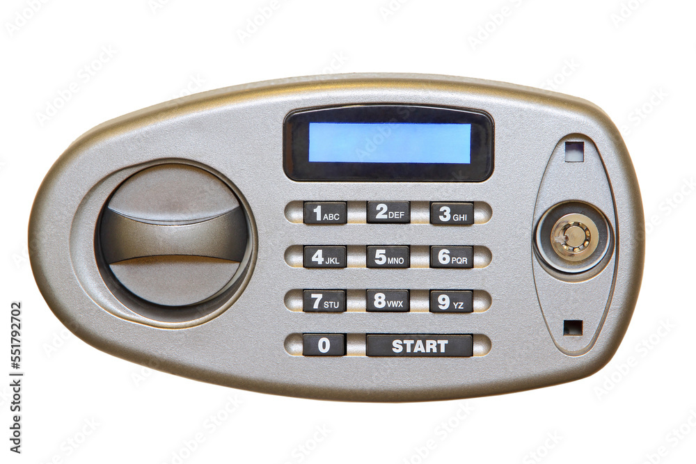 Control panel of electronic home safe isolated on transparent background. Control panel of electronic home safe isolated on transparent background.