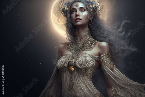Goddess of Moon. Generative AI, non-existent person.