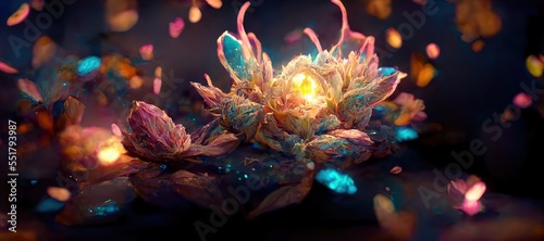 peony flowers glowing in the dark. Generative AI © Gasi
