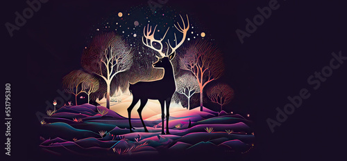 Magestic christmas deer. Card. Banner. Generative AI