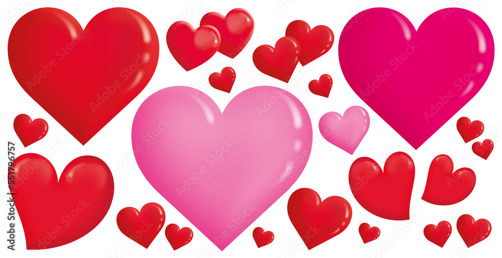 Big set of red hearts. Design elements for Valentine's day. Illustration heart shapes. Isolated