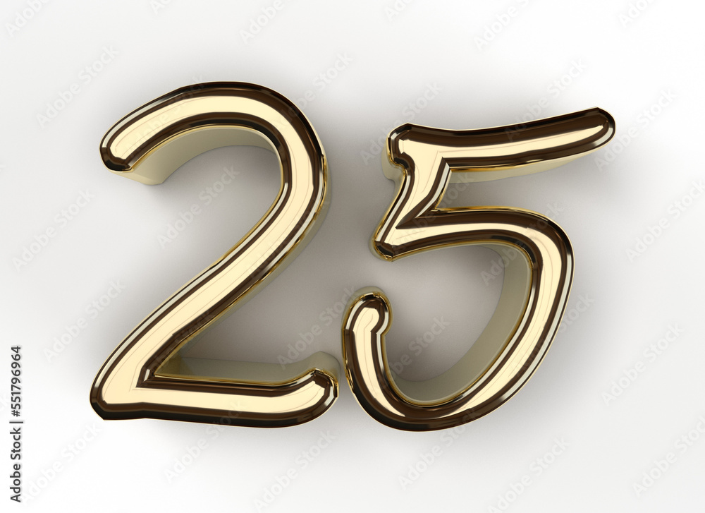 Isolated Logo of Alphabet 25, Silver Jubilee Anniversary. Gold Metallic