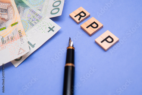 inscription RPP next to Polish money. RPP is Rada Polityki Pieniężnej. Interest rates and inflation fight in poland