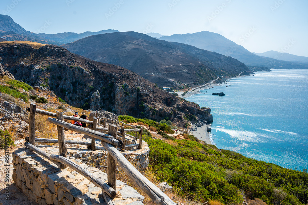 View of famous Preveli beach in the summer, Crete, Greece.