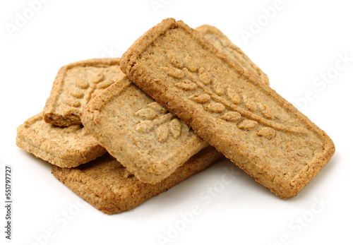 Cookies made of whole grain cereals on a white background 