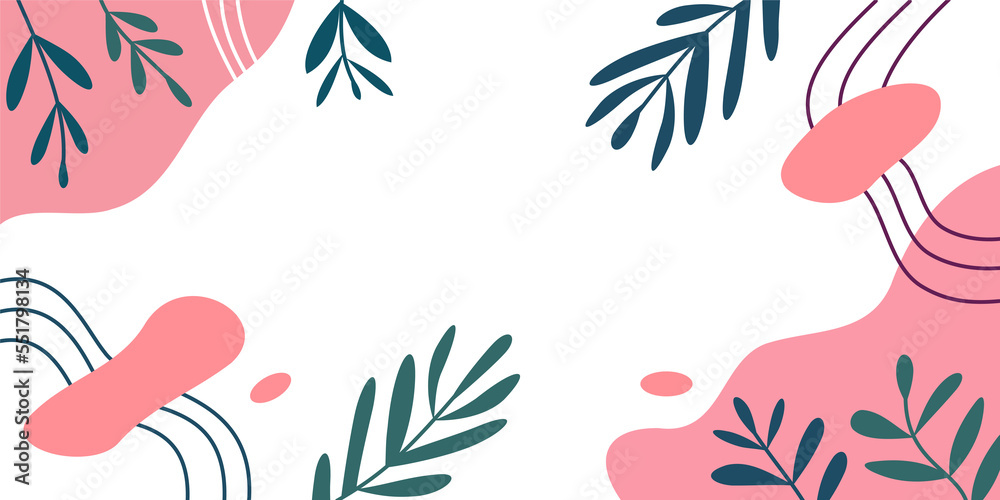 Abstract tropical floral frame illustration in trendy design style