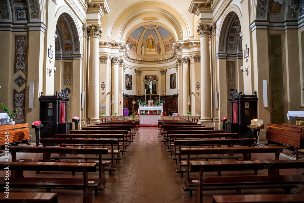 interior of a church with little light