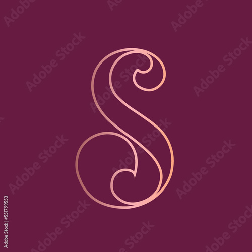 Letter S monogram logo.Calligraphic signature icon.Lettering sign.Wedding, fashion, beauty, gift boutique, spa alphabet initial.Decorative swirl, ornate style character.