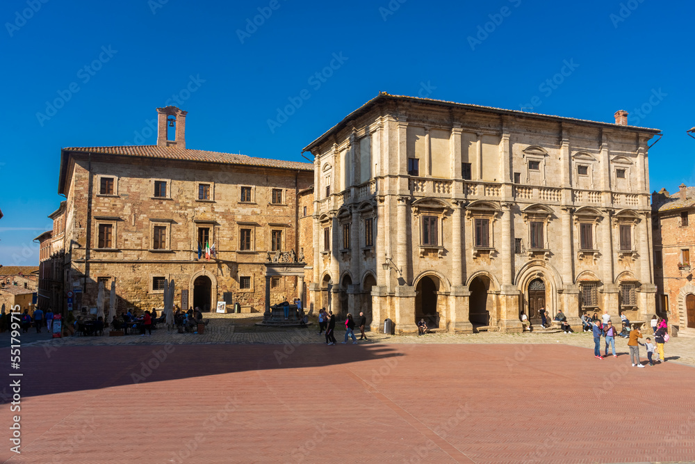 Montepulciano, Italy, 16 April 2022 Medieval town hall of the city center