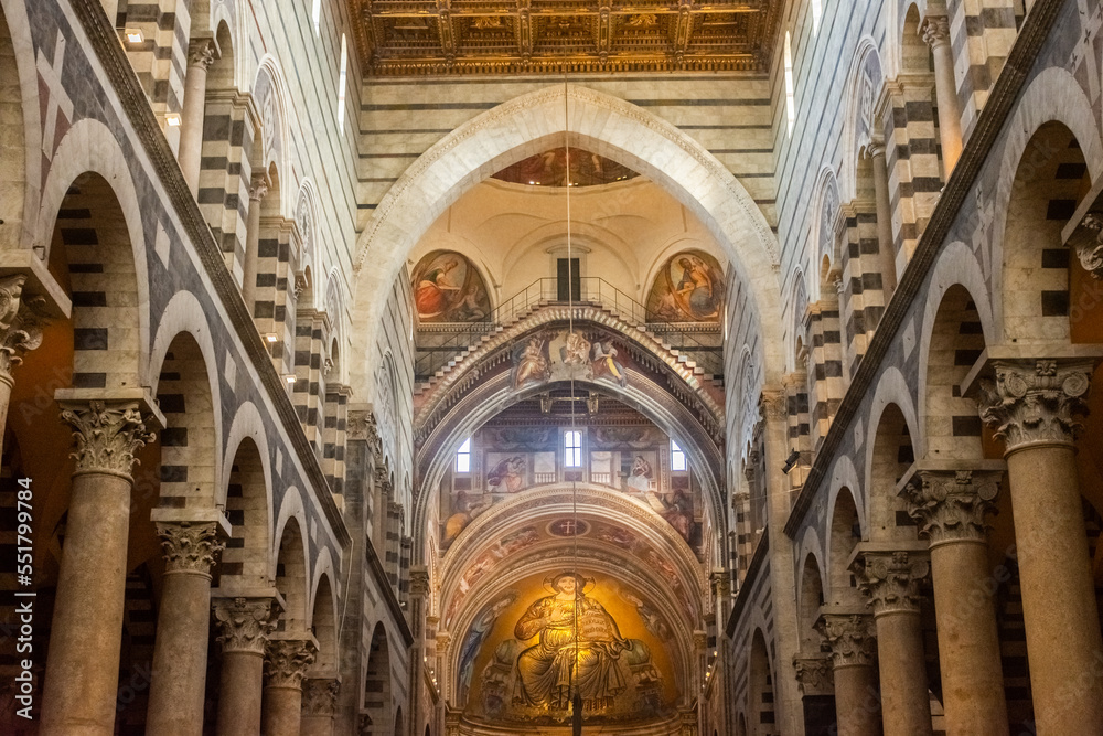 Pisa, Italy,  14 April 2022: Beautiful interior of the Pisa Cathedral