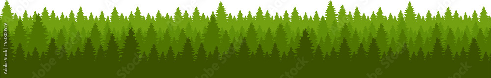 Forest line with spirelike shapes semi flat color raster object. Full sized item on white. Natural landscape. Conservation. Simple cartoon style illustration for web graphic design and animation