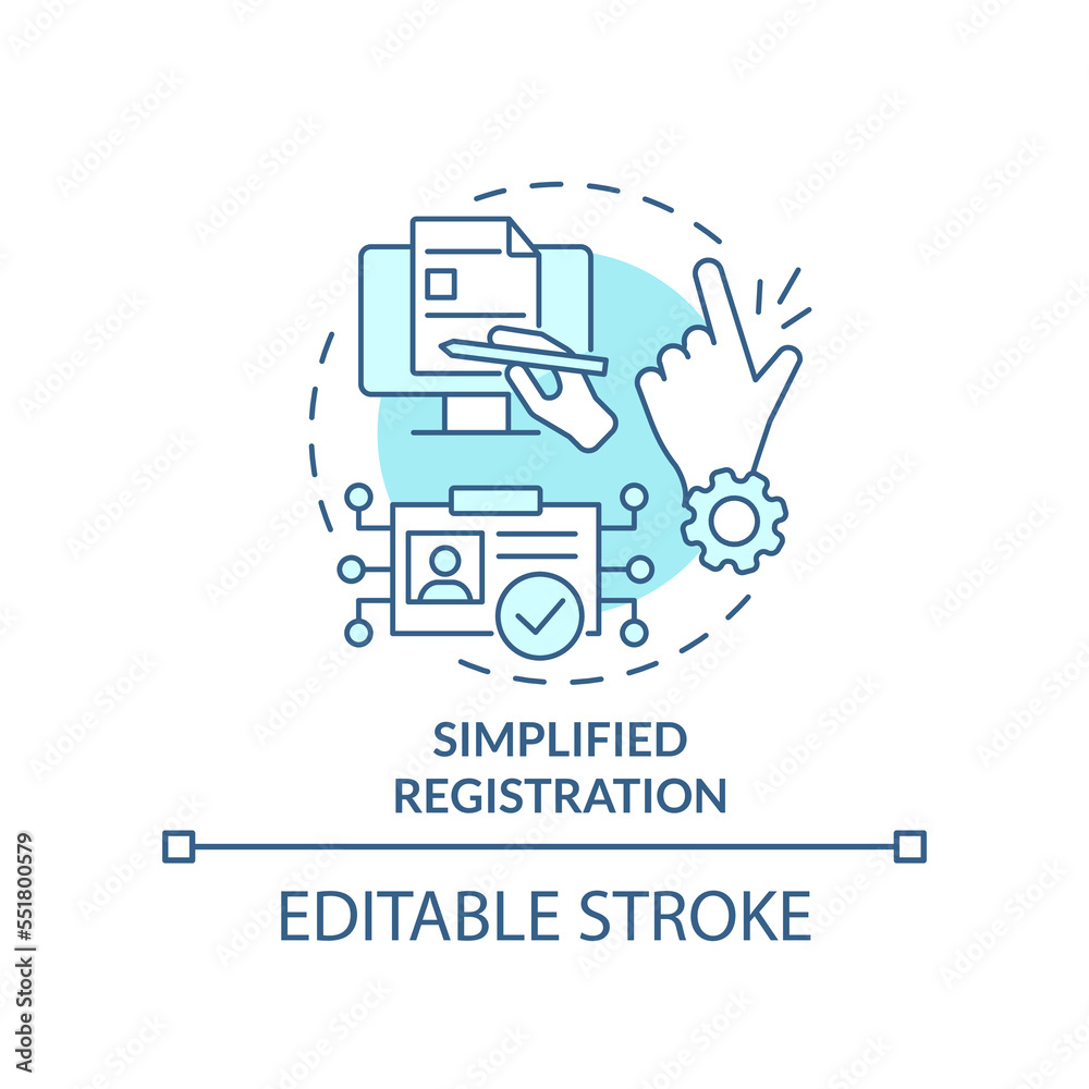 Simplified registration turquoise concept icon. User authentication data abstract idea thin line illustration. Isolated outline drawing. Editable stroke. Arial, Myriad Pro-Bold fonts used Simplified registration turquoise concept icon. User authentication data abstract idea thin line illustration. Isolated outline drawing. Editable stroke. Arial, Myriad Pro-Bold fonts used