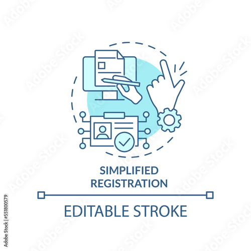 Simplified registration turquoise concept icon. User authentication data abstract idea thin line illustration. Isolated outline drawing. Editable stroke. Arial, Myriad Pro-Bold fonts used photo