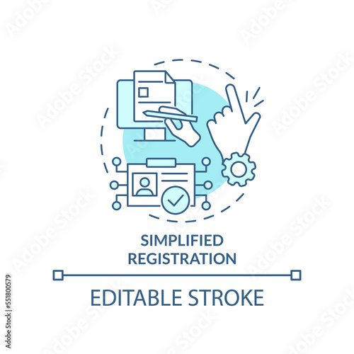 Simplified registration turquoise concept icon. User authentication data abstract idea thin line illustration. Isolated outline drawing. Editable stroke. Arial, Myriad Pro-Bold fonts used