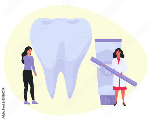 Brushing teeth concept. Preventive care. Oral hygiene. Dentist appointment. Flat vector illustration.
