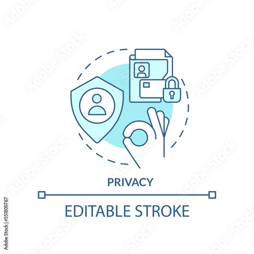 Privacy turquoise concept icon. Managing customer personal data. Digital security abstract idea thin line illustration. Isolated outline drawing. Editable stroke. Arial, Myriad Pro-Bold fonts used