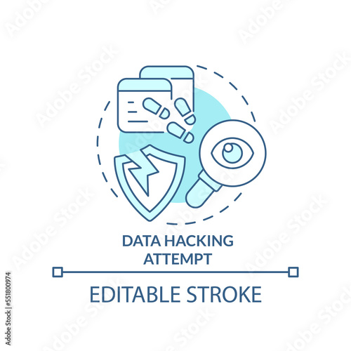 Data hacking attempt turquoise concept icon. Identify cyberattacks. Avoid malware abstract idea thin line illustration. Isolated outline drawing. Editable stroke. Arial, Myriad Pro-Bold fonts used