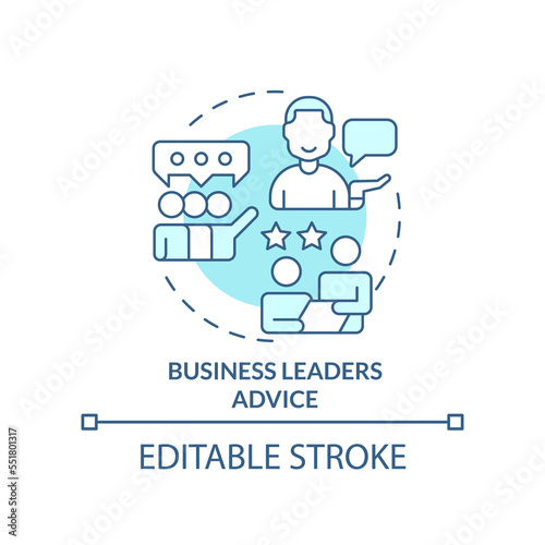 Business leaders advice turquoise concept icon. Mentor assistance abstract idea thin line illustration. Isolated outline drawing. Editable stroke. Arial, Myriad Pro-Bold fonts used