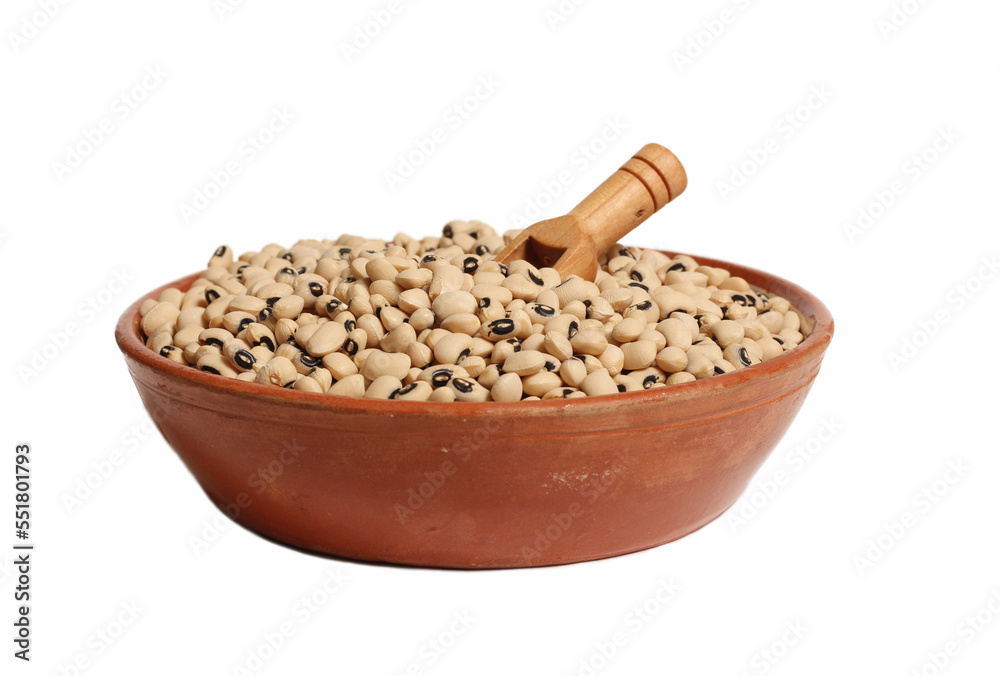 Uncooked Black Eyed Peas in Bowl on White Background