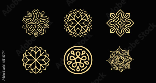 Vector logo design template and emblem  with petals and lines - luxury beauty spa concept - green badge for yoga studios, holistic medicine centers, natural and organic food products and packaging