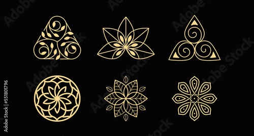 Vector logo design template and emblem  with petals and lines - luxury beauty spa concept - green badge for yoga studios, holistic medicine centers, natural and organic food products and packaging