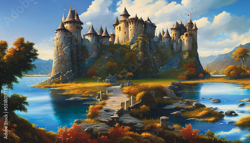 Fantasy castle on the beautiful landscape.