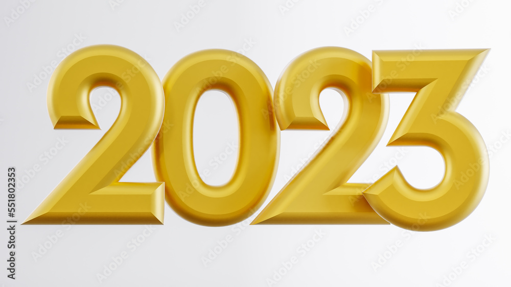3D render of gold 2023 isolated on white background, happy new year concept 3D render of gold 2023 isolated on white background, happy new year concept
