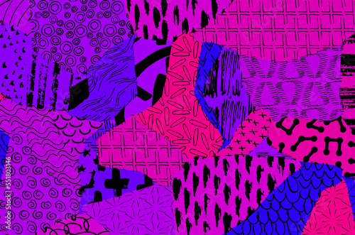 Abstract black strokes, Hand sketched Vector Pattern. Retro abstract pattern in geometric style. Abstract multicolored geometric pattern.	

