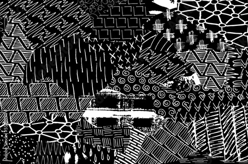 Abstract black strokes, Hand sketched Vector Pattern. Retro abstract pattern in geometric style. Abstract multicolored geometric pattern.	

