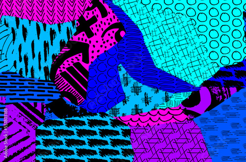 Abstract black strokes, Hand sketched Vector Pattern. Retro abstract pattern in geometric style. Abstract multicolored geometric pattern.	
