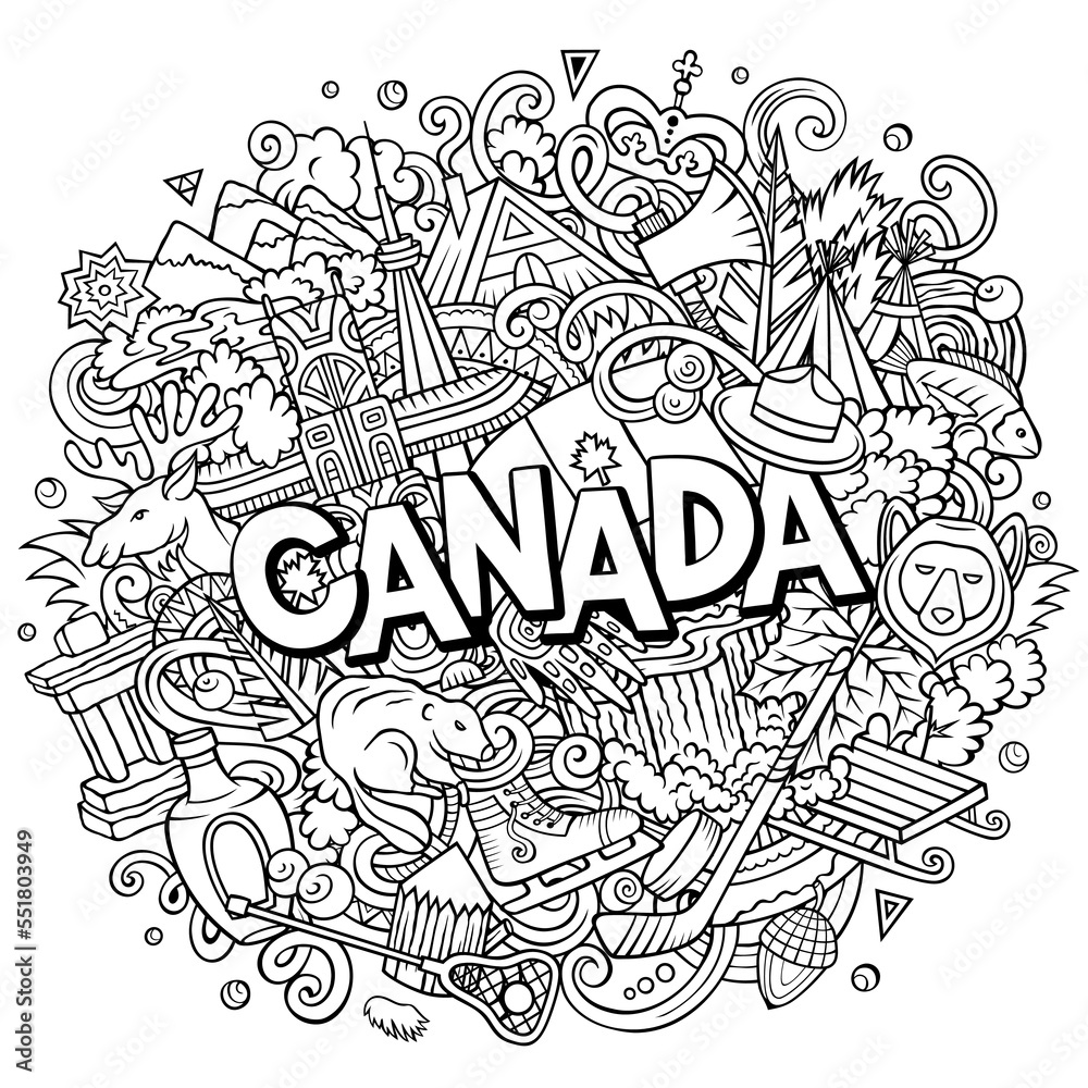 Canada cartoon doodle illustration. Funny Canadian design