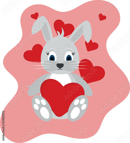 cute bunny with hearts, suitable for postcards, romantic greetings