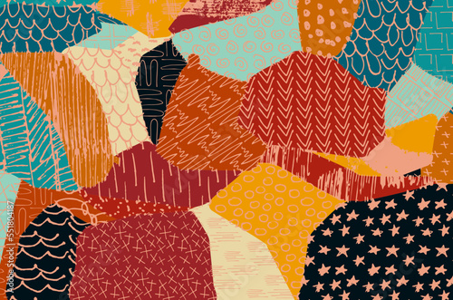 Abstract black strokes, Hand sketched Vector Pattern. Retro abstract pattern in geometric style. Abstract multicolored geometric pattern.	
