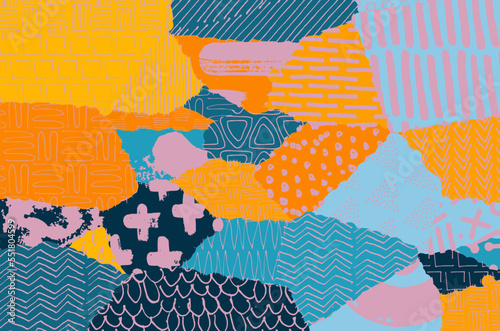 Abstract black strokes, Hand sketched Vector Pattern. Retro abstract pattern in geometric style. Abstract multicolored geometric pattern.	
