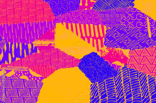 Abstract black strokes, Hand sketched Vector Pattern. Retro abstract pattern in geometric style. Abstract multicolored geometric pattern.	
