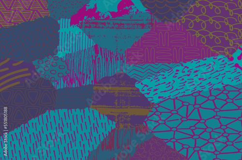 Abstract black strokes, Hand sketched Vector Pattern. Retro abstract pattern in geometric style. Abstract multicolored geometric pattern.	
