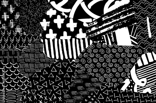 Abstract black strokes, Hand sketched Vector Pattern. Retro abstract pattern in geometric style. Abstract multicolored geometric pattern.	
