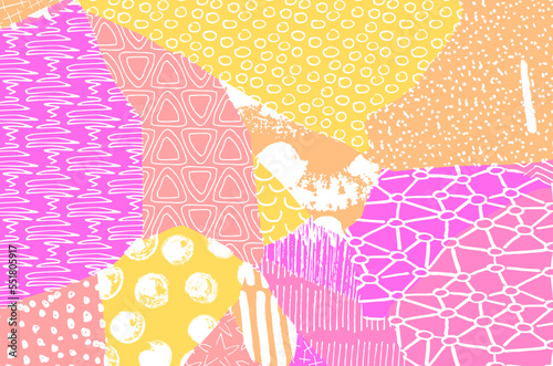 Abstract black strokes, Hand sketched Vector Pattern. Retro abstract pattern in geometric style. Abstract multicolored geometric pattern.	
