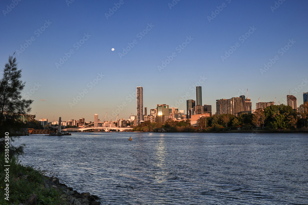 Brisbane city skyline at sunset