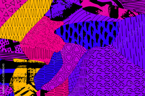 Abstract black strokes, Hand sketched Vector Pattern. Retro abstract pattern in geometric style. Abstract multicolored geometric pattern.	
